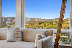 Interior space featuring a mountain view