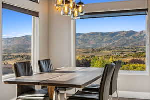 Dining area with a mountain view