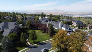 Drone / aerial view featuring a mountain view