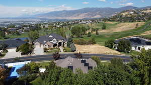 Aerial view featuring a mountain view