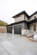 Exterior space featuring a garage