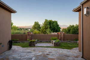 View of patio terrace at dusk