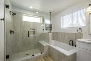 Owner's suite Bathroom, overside shower with euro glass and separate tub.