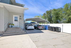 Front Door for ADU 1 with ample covered and uncovered parking. Can be easily converted into addional living space for the main house.