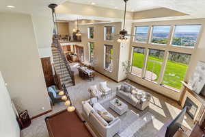 Basement Family Room with 18' ceiling