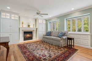 Family Room featuring Gas Fireplace, Built-in storage