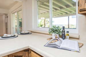 view from kitchen window to covered deck