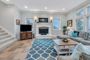 Living room with ornamental molding