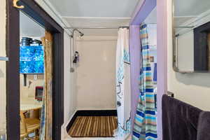 ADU Bathroom with a shower with shower curtain