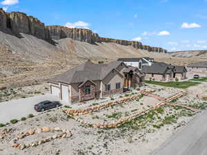 Exterior space featuring a mountain view and a garage