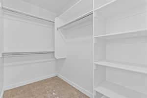 Walk in closet with carpet flooring