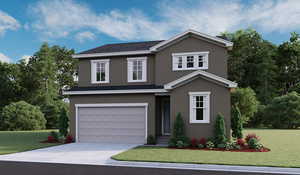 Exterior Rendering Elev A (stucco exterior only). rendering depicts 2 car garage only. This home will have a 3rd car garage. (this image may differ from actual home/features)