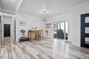 Interior space with light hardwood / wood-style floors