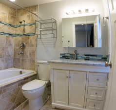 Full bathroom featuring vanity, toilet, and tiled shower / bath