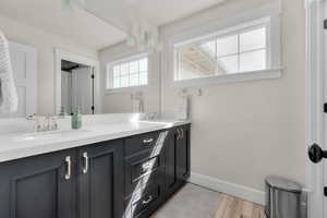 Bathroom with vanity and hardwood / wood-style floors