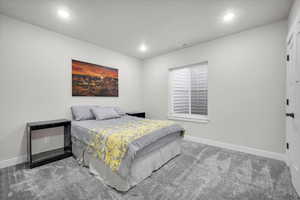 Basement Bedroom featuring carpet floors