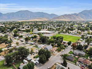 Aerial view featuring a mountain view