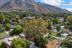 Birds eye view of property with a mountain view