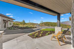 View of patio featuring a mountain view