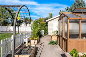 Garden with green house