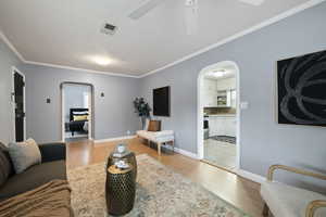 Door to bedroom # 1 on the left and open concept to kitchen on right