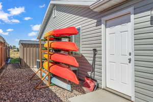 View of play area with a storage unit