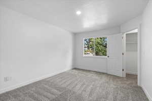 Unfurnished bedroom with carpet floors and a closet