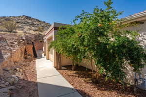 Exterior space with a mountain view and a garage