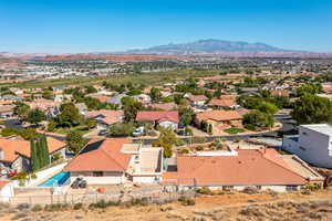 Drone / aerial view featuring a mountain view