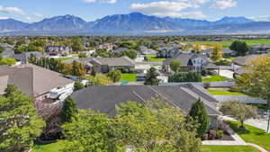 Aerial view featuring a mountain view