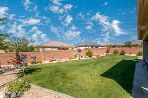 Fully fenced back yard with 2 side gates