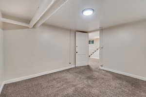 Basement featuring carpet floors