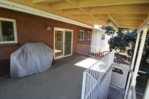 View of patio featuring a covered deck