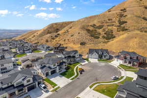 Aerial view featuring a mountain view