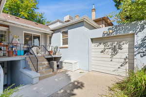 Exterior space with a garage