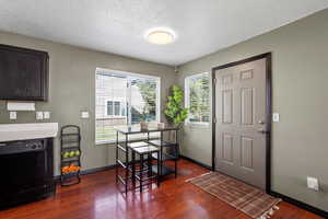 Foyer featuring a textured ceiling and dark hardwood / wood-style floors