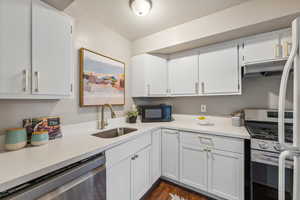 Updated kitchen (newly painted) with brand new dishwasher and stove/oven. Brand new quartz counters. New golden faucet and door handles.