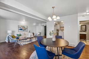 Dining space with a contemporary chandelier