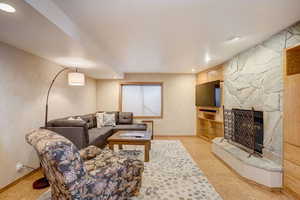 Living room with a fireplace