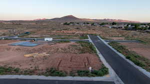 Aerial view at dusk with a mountain view