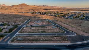 Aerial view at dusk with a mountain view