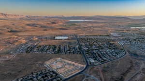 Aerial view at dusk with a mountain view