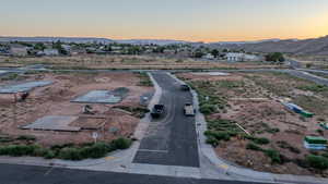 Aerial view at dusk with a mountain view