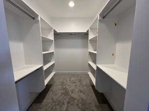 Spacious closet featuring dark carpet