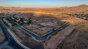 Aerial view at dusk with a mountain view