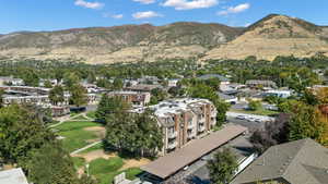 Drone / aerial view with a mountain view