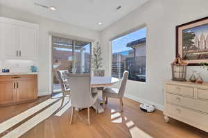 Dining area featuring light wood-type flooring