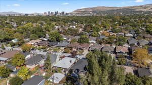 Aerial view featuring a mountain view