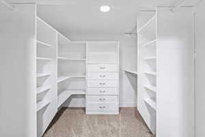 Spacious closet with light carpet