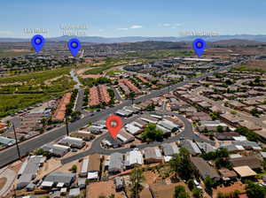 Aerial view featuring a mountain view